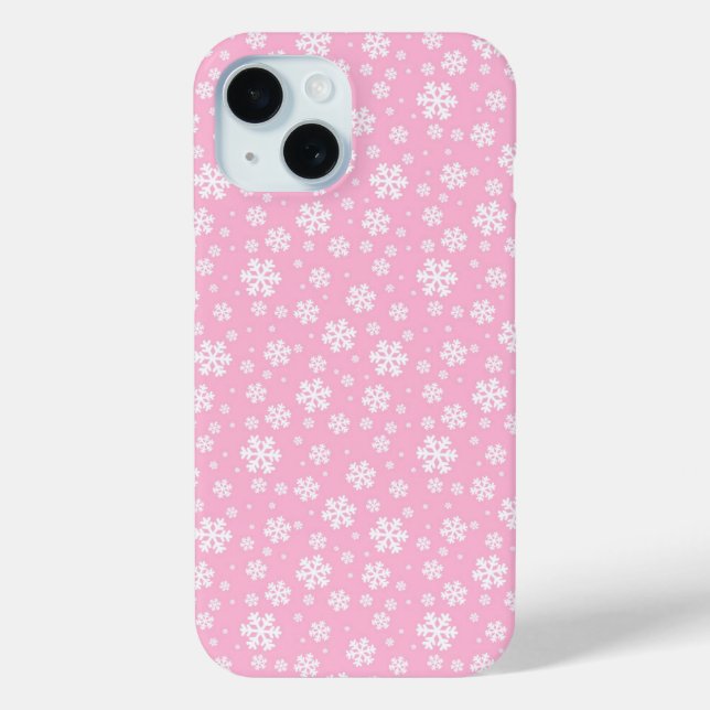 Coques Case-Mate iPhone Flocons blancs sur motif d'hiver rose clair (Verso)
