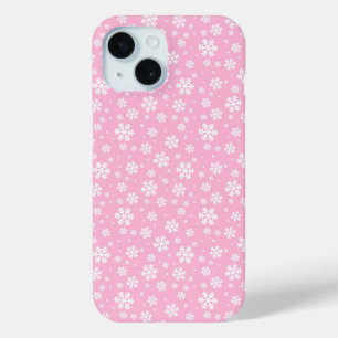 Coque Case-Mate iPhone Flocons blancs sur motif d'hiver rose pâle