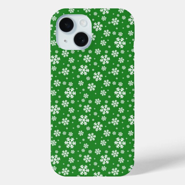 Coques Case-Mate iPhone Flocons blancs sur motif vert d'hiver (Verso)