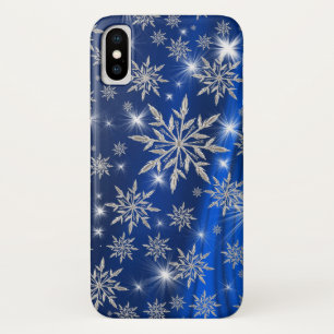 Etui iPhone Case-Mate Flocons de neige argentés scintillants sur le bleu