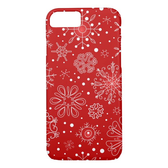Coques Case-Mate iPhone Flocons de neige sur l'arrière - plan rouge (Dos)