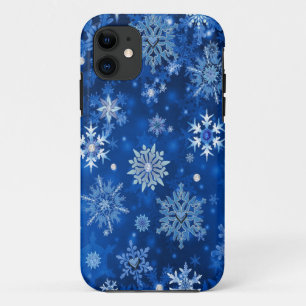 Coque iPhone 11 Flocons de Noël Bleus et Argent