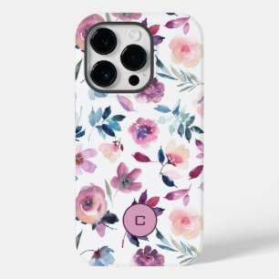 Coque Case-Mate iPhone Floraison d'aquarelle pourpre avec monogramme