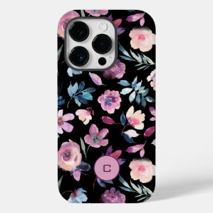 Coque Case-Mate iPhone Floraison d'aquarelle pourpre avec monogramme