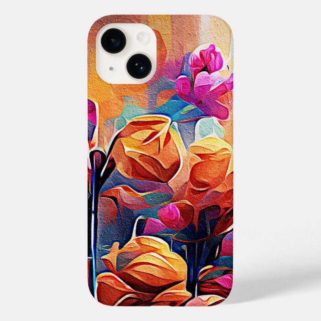 Coques Case-Mate iPhone Floral Abstract Art Orange Red Blue Flowers (Verso)