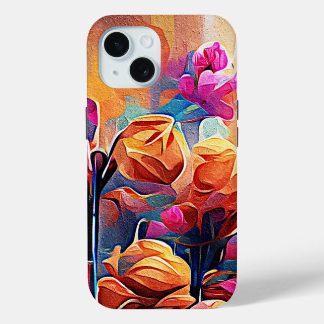 Coques Case-Mate iPhone Floral Abstract Art Orange Red Blue Flowers (Verso)
