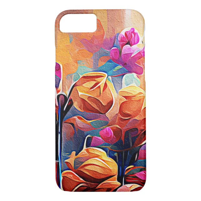 Coques Case-Mate iPhone Floral Abstract Art Orange Red Blue Flowers (Dos)