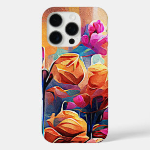 Coque iPhone 16 Pro Floral Abstract Art Orange Red Blue Flowers