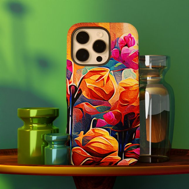 Coques Case-Mate iPhone Floral Abstract Art Orange Red Blue Flowers (Floral Abstract Art Orange Red Blue Flowers Case-Mate iPhone Case)