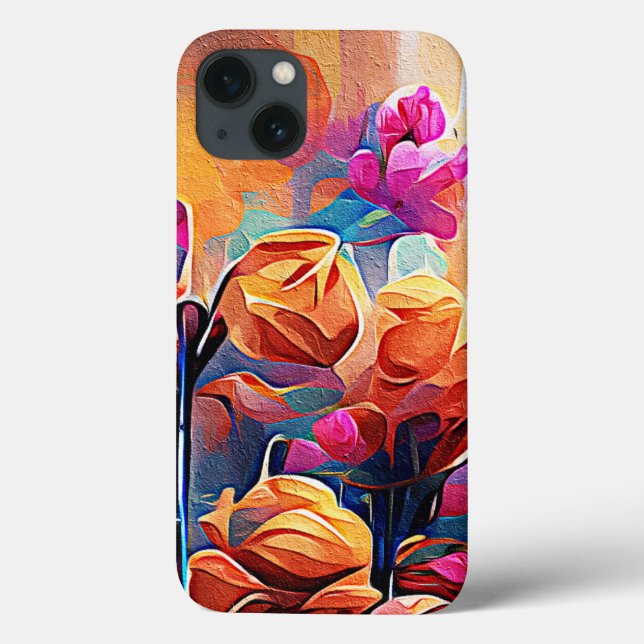 Coques Case-Mate iPhone Floral Abstract Art Orange Red Blue Flowers (Verso)