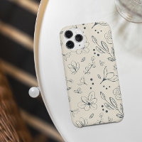 Floral Art Motif Charcoal Cream Unique
