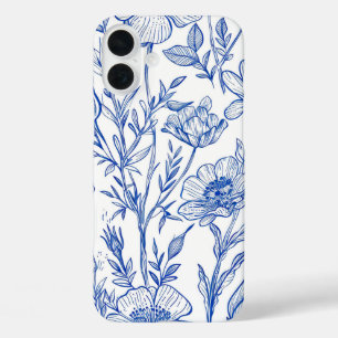 Coque Pour iPhone 16 Plus Floral bleu