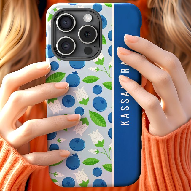Coques Case-Mate iPhone Floral Blueberry Personnalisé Nom (Créateur téléchargé)