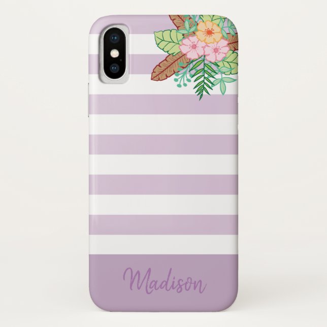 Coques Case-Mate iPhone Floral Boho moderne et rayures (Dos)
