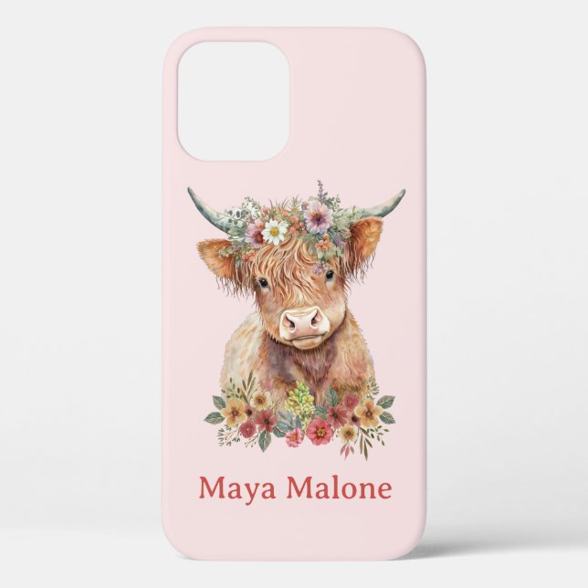 Coques Case-Mate iPhone Floral Boho Rustique Highland Cow Cute Cadeau (Verso)
