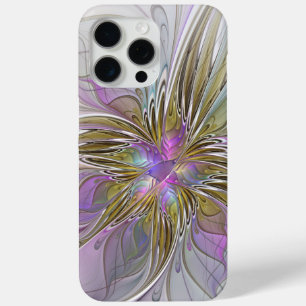 Coque Case-Mate iPhone Floral Coloré Abstrait Fractal Avec Rose & Or