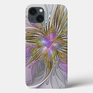 iPhone 13 Coque Floral Coloré Abstrait Fractal Avec Rose & Or
