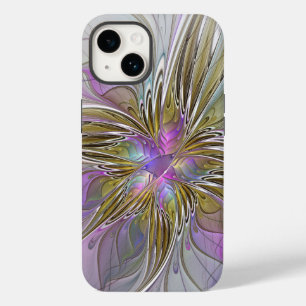 Coque Case-Mate iPhone Floral Coloré Abstrait Fractal Avec Rose & Or