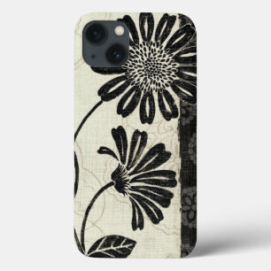 iPhone 13 Coque Floral contemporain en noir et blanc