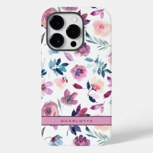 Coque Case-Mate iPhone Floral d'aquarelle pourpre avec nom