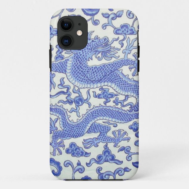 Coques Case-Mate iPhone Floral de dragon oriental chinois bleu et blanc (Dos)