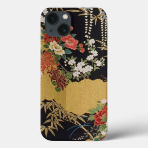 Case-Mate iPhone Case Floral d'or et de noir oriental japonais Kimono