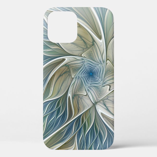 Coques Case-Mate iPhone Floral Dream Motif Abstrait Blue Khaki Fractal (Verso)