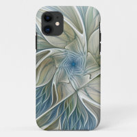 Floral Dream Motif Abstrait Blue Khaki Fractal