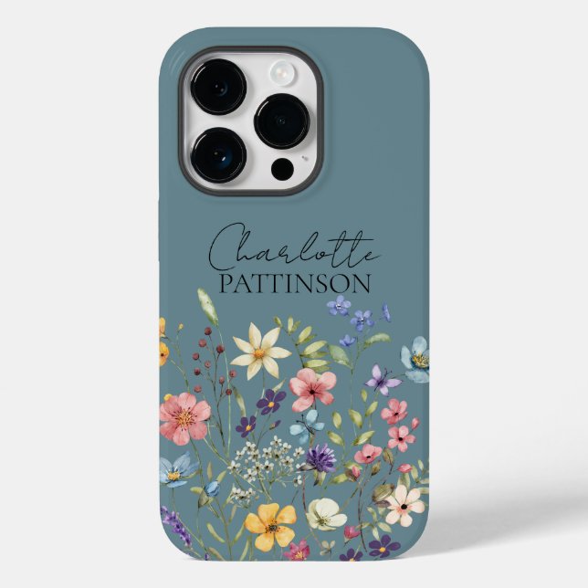 Coques Case-Mate iPhone Floral élégant - Nom Fleur sauvage Hazy Turquoise (Verso)