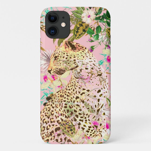 Coques Case-Mate iPhone Floral empreinte de léopard tropical hawaïen (Dos)