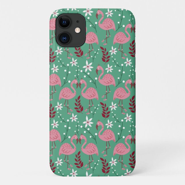 Coques Case-Mate iPhone Floral flamingo sans couture motif rose vert (Dos)
