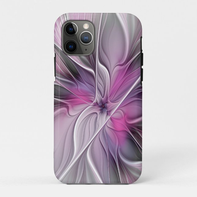 Coques Case-Mate iPhone Floral Fractal moderne Fleur Abstraite rose gris (Dos)