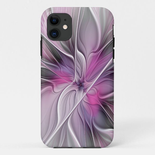 Coques Case-Mate iPhone Floral Fractal moderne Fleur Abstraite rose gris (Dos)
