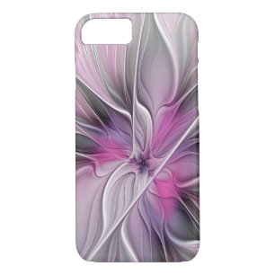 Coque iPhone 8/7 Floral Fractal moderne Fleur Abstraite rose gris