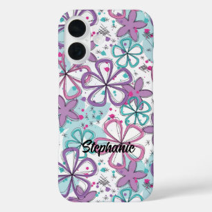 Coque Pour iPhone 16 Floral Frenzy - Fleurs de gribouillis avec pinceau