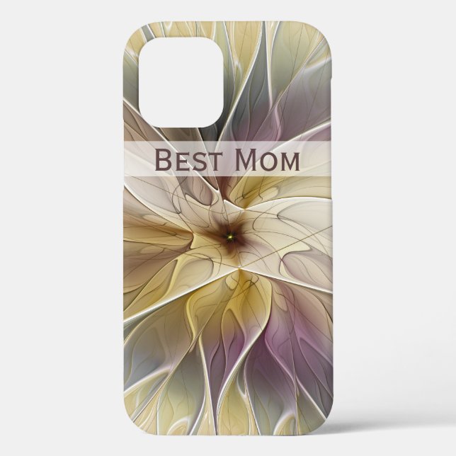Coques Case-Mate iPhone Floral Gold Eggplant Abstrait Fractal Best Maman (Verso)