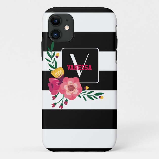 Coques Case-Mate iPhone Floral - Grandes noires et blanches (Dos)