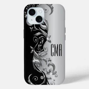 Coque Case-Mate iPhone Floral gris argenté - Monogramme