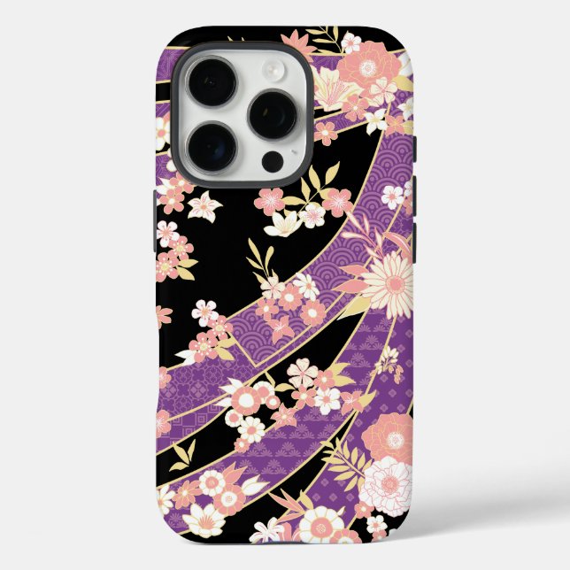 Coques Case-Mate iPhone Floral Kimono Motif Violet (Verso)