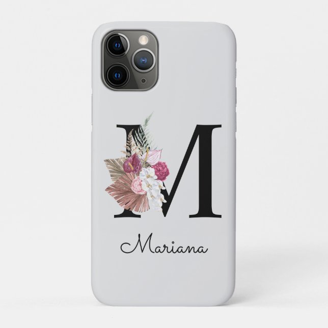 Coques Case-Mate iPhone Floral M rose Boho initial monogramme (Dos)