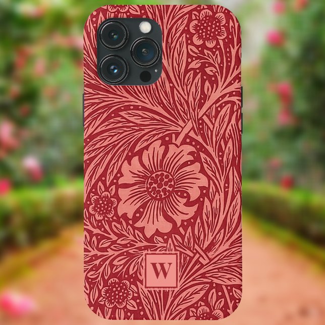 Coques Case-Mate iPhone Floral Marigold rouge par William Morris avec init (Créateur téléchargé)