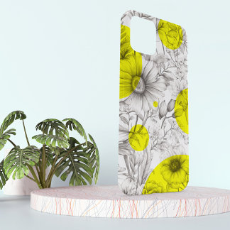 Coque Case-Mate iPhone Floral moderne dessin jaune vif Cercles rétro