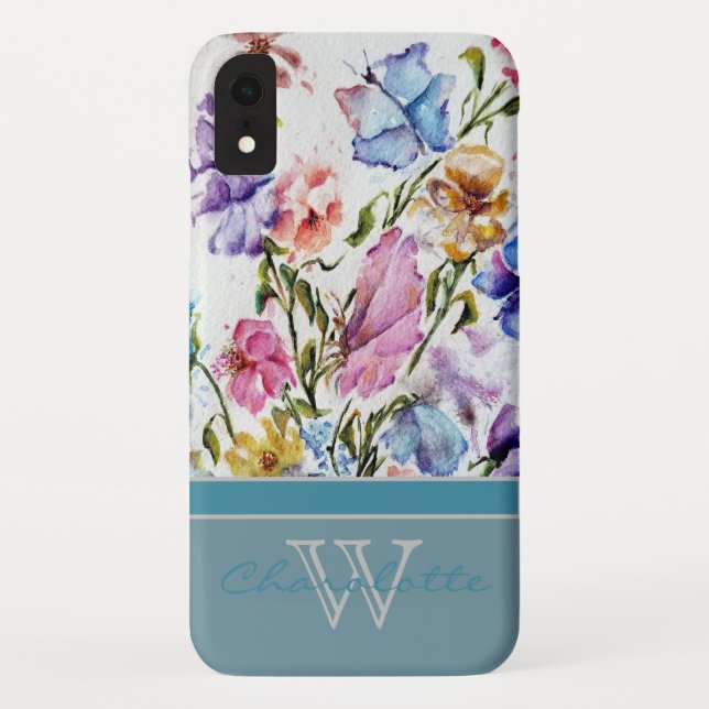 Coques Case-Mate iPhone Floral moderne et papillon avec nom Monogramme Tur (Dos)