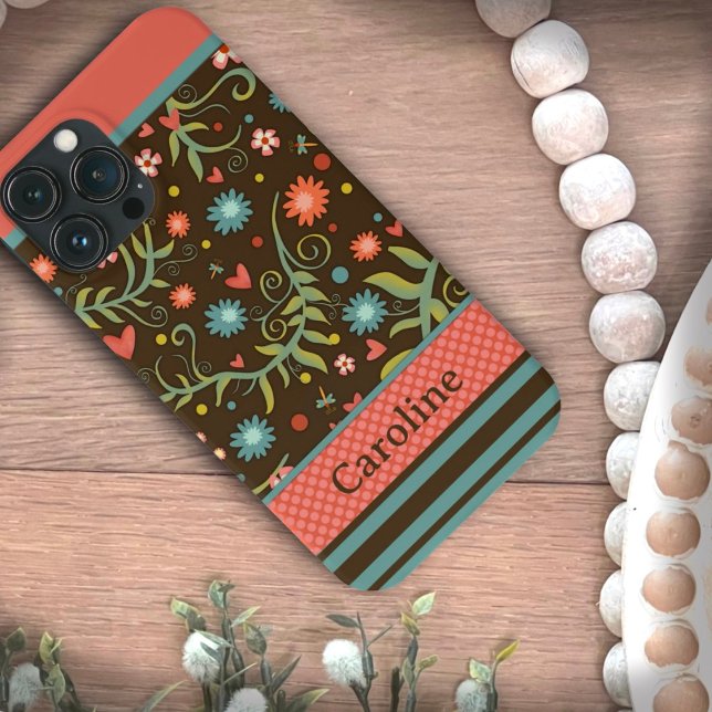 Coques Case-Mate iPhone Floral moderne Nom Customisé Girly Inspirivity (Créateur téléchargé)