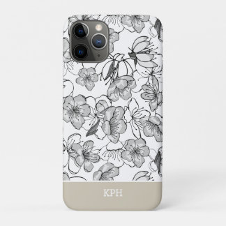Case-Mate iPhone Case Floral Noir, Blanc et Tan avec Monogramme