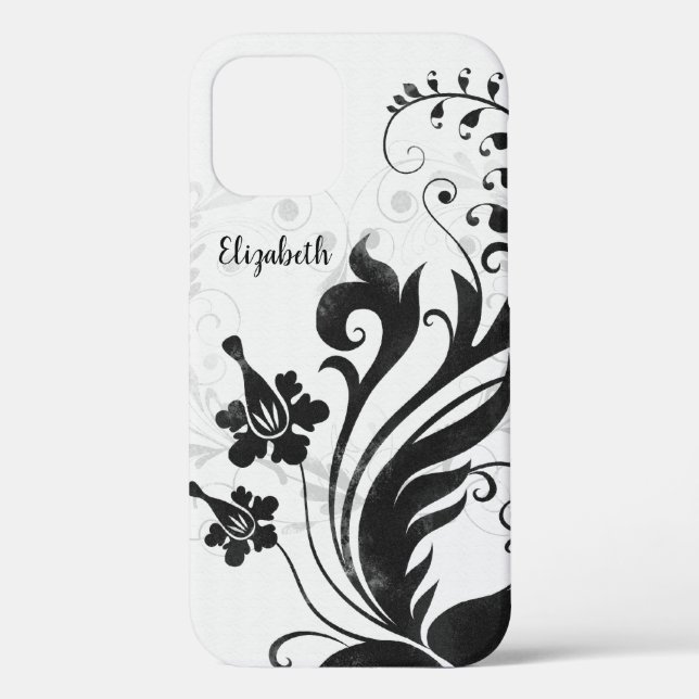 Coques Case-Mate iPhone Floral noir blanc personnalisé (Verso)