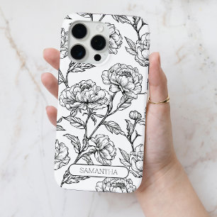 Coque Case-Mate iPhone Floral noir et blanc Nom personnalisé Flower