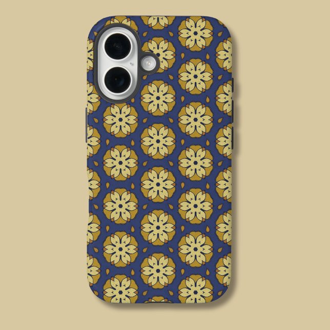 Coques Case-Mate iPhone Floral or et bleu et Motif Teardrop (Créateur téléchargé)