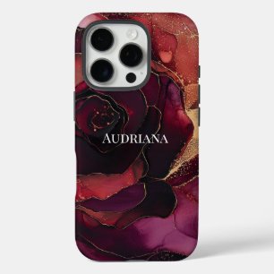 Coque iPhone 16 Pro Floral or rose de Bourgogne