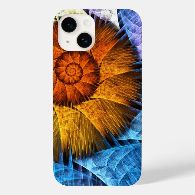 Coques Case-Mate iPhone Floral Orange Bleu Jaune Art Abstrait (Verso)